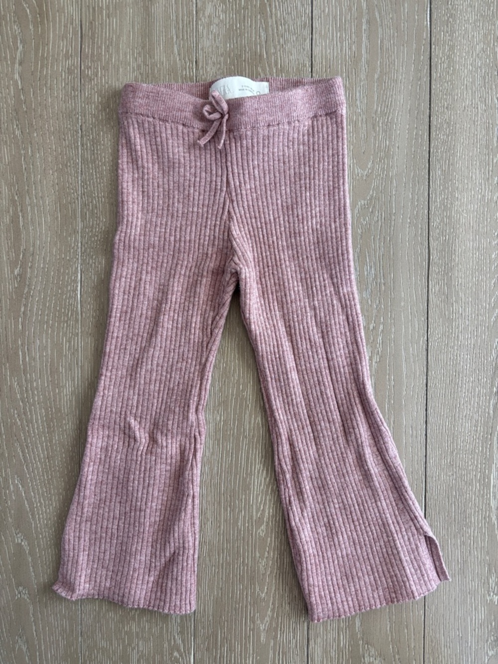 Zara Ribbed Knit Flare Pants in Mauve Pink